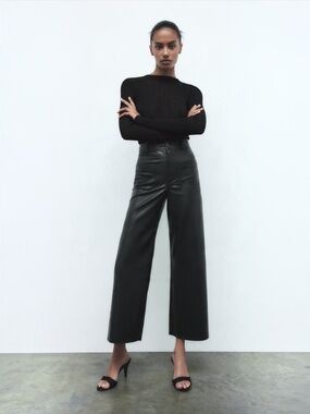 ZARA Marine Straight High Rise Faux-Leather Pants Size 6